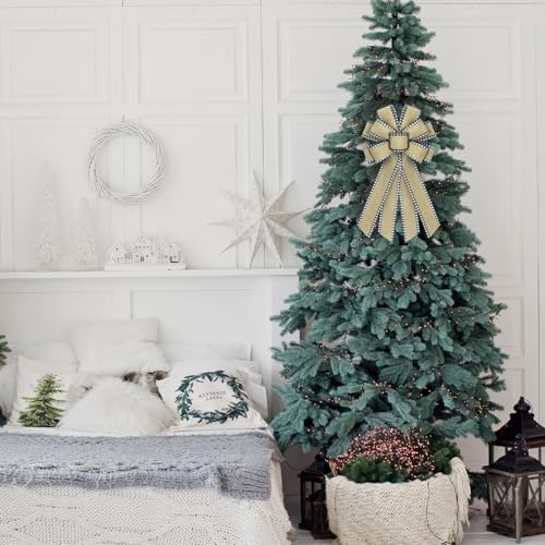 Natural Burlap Wreath Bow Buffalo Plaid Edge Bows Wedding Farmhouse Bow Tree Ornament for Home Front Door Decorations