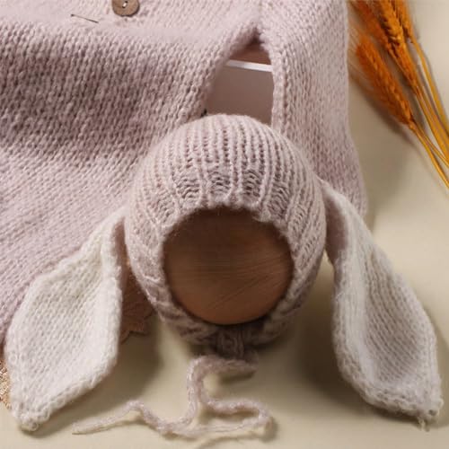 Newborn Baby Photo Shoot Props Girl Boy Crochet Knit Hat Costume Stripe Hat Pants Overalls Photography Props - color: Gray a
