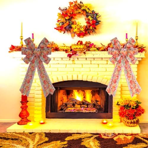 2 PCS Large Fall Bows for Wreath Fall Tree Topper Bow