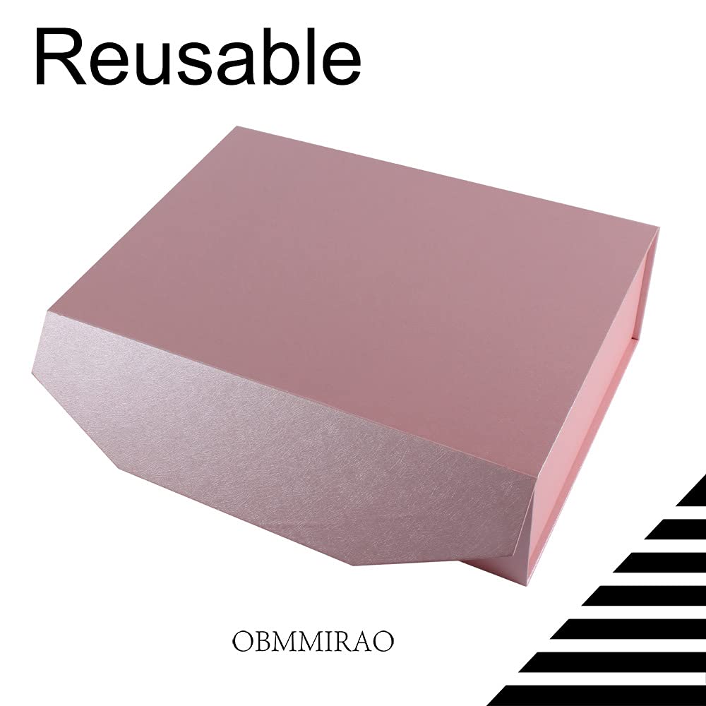 OBMMIRAO 1Pcs Pink 13x9x4 Inch Upgrade Hard Large Gift Box with Lid, Foldable Magnetic Gift Boxes,Groomsman Box Bridesmaid Proposal Box, Reusable Gift Boxes for Clothes