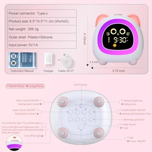 ANALOI Alarm Clock for Kids, Ok to Wake Clock for Girls, Sleep Training