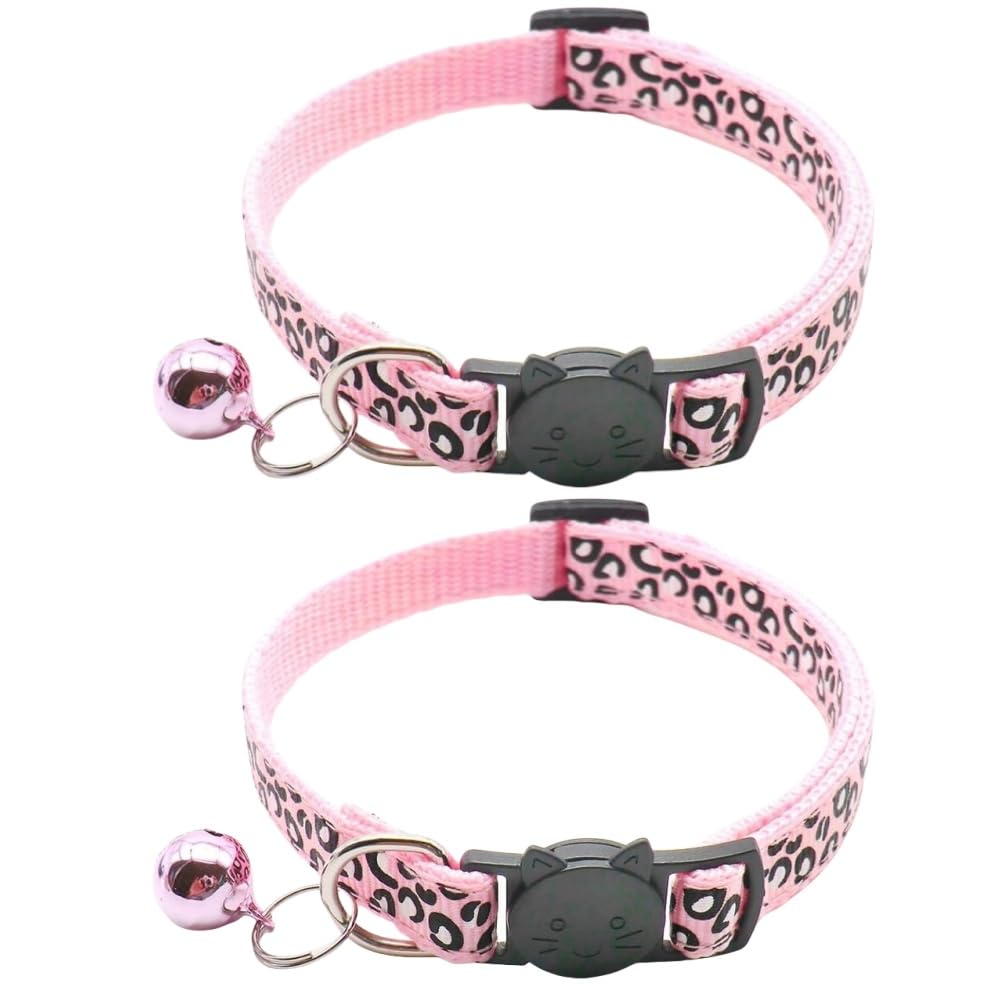 Reflective 2 Pack Breakaway Cat Collars with Bell Leopard Pattern Cute Kitty Adjustable 7.5-12.5 Inch Safe Kitten Collars Charms (Blue)
