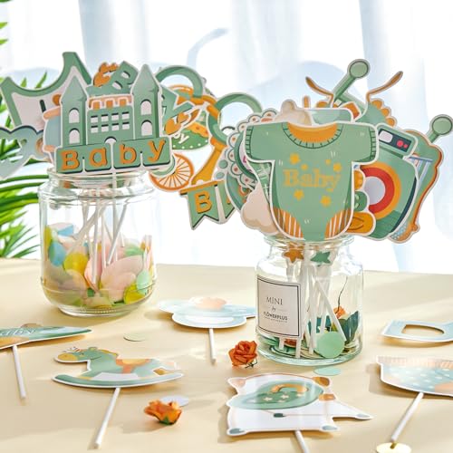 SUNBEAUTY 36 PCS Sage Green Baby Shower Photo Booth Props - Neutral Greenery Oh Baby Decorations - color: Sage Green Baby Shower