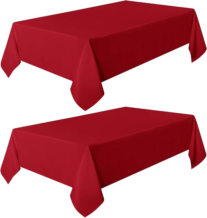 sancua 2 Pack Red Tablecloth 60 x 84 Inch, Rectangle 4 Feet Christmas Table Cloth - Stain and Wrinkle Resistant Washable Polyester Table Cover for Dining Tables, Buffet Parties and Camping