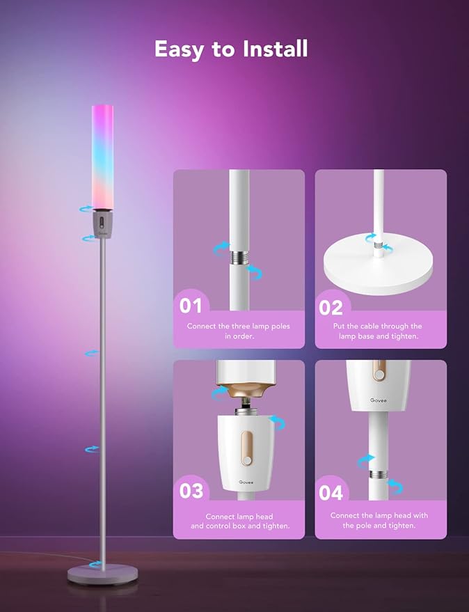 Govee RGBIC Cylinder Floor Lamp, LED Corner Floor Lamp with Wi-Fi App Control, Smart Lamp with 64+ Scenes, DIY Mode, Music Sync, 1500 Lumens Modern Lamp for Bedroom, Living Room