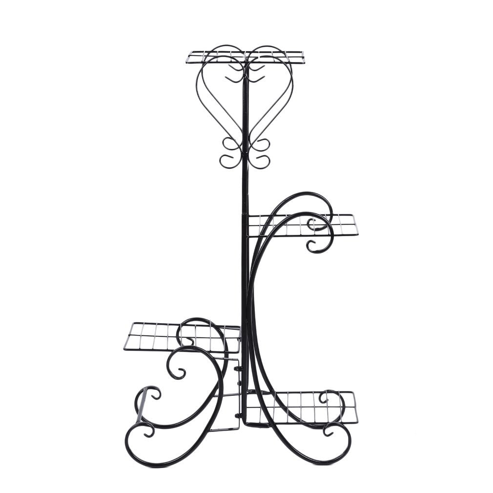 Homgrace 4 Tier Iron Plant/Flower Stand, Metal Standing Plant Display Rack for Garden/Patio (Black)