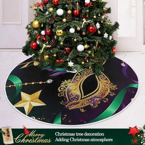 Dussdil Mardi Gras Carnival Mask Christmas Tree Skirt 48 Inches Stars Beads Xmas Tree Skirts Stand Mat Decorations for Holiday Home Office Party Indoor Outdoor Ornaments
