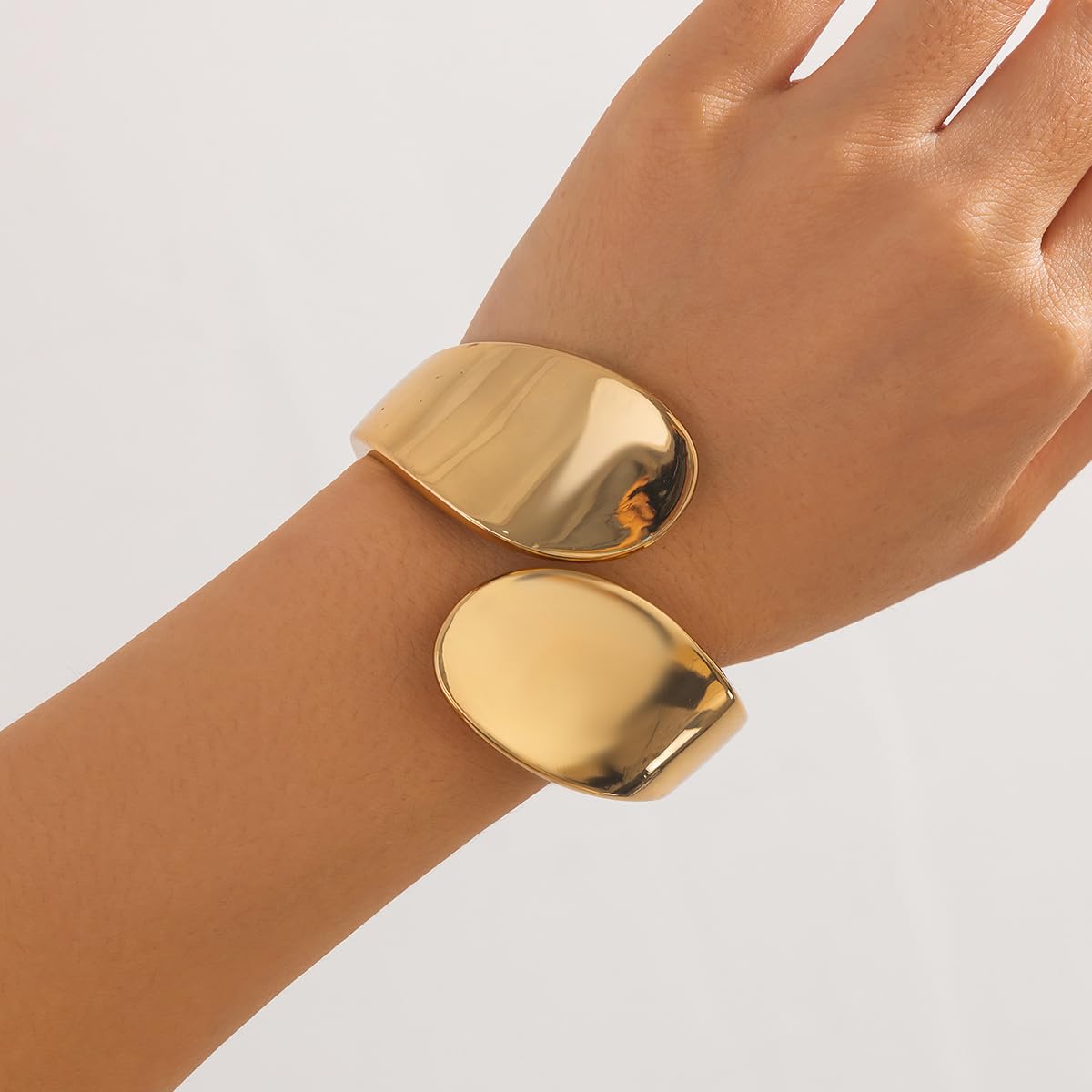ALEXTINA 3Pcs Chunky Gold-Tone Bangle Bracelets for Women, Wide Polished Bracelets Set Minimalist Statement Bracelet Open Cuff Bracelets