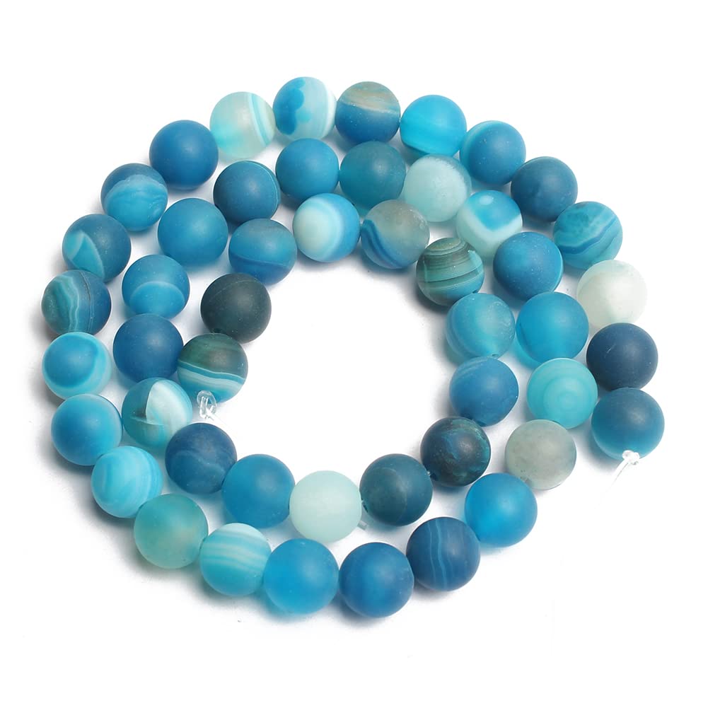 Song Xi Blue Frosted Striped Agate Beads 6mm Natural Stone Beads for Jewelry Making Gemstone Beads