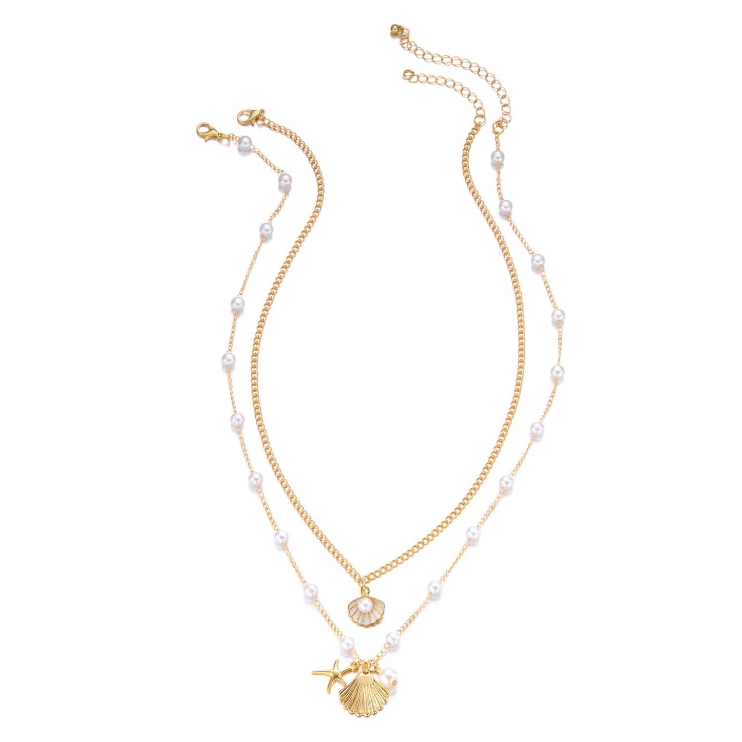 Cicod Starfish Necklace Gold SeaShell Charm Necklaces Boho Layered Conch Turtles Sea Shell Necklaces Summer Beach Jewelry for Women (White)