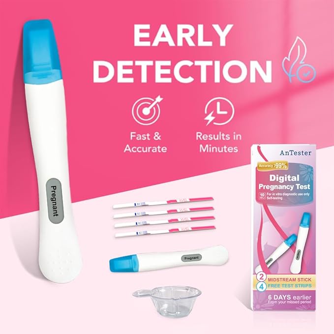 2X Early Digital Pregnancy Test Kit + 4X hcg Test Strips 10mIU/mL,at-Home Pregnancy Test Kit for Women with Easy-to-Read Results