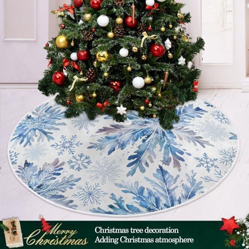 Christmas Tree Skirt 48 inch Blue Snowflakes White Xmas Xmas Tree Skirt Large Holiday Party Tree Mat Rustic Christmas Decorations New Year Xmas Ornaments