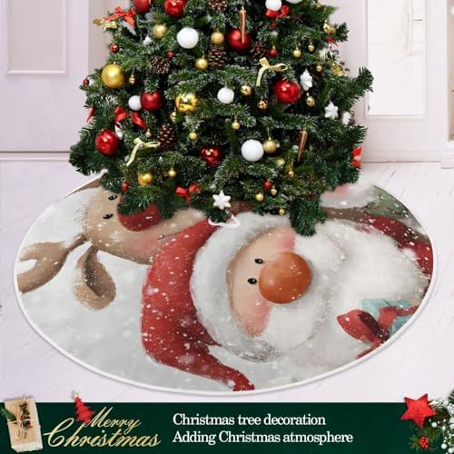 Christmas Tree Skirt 36 inch Xmas Tree Skirts Cute Santa Claus Reindeer Winter Holiday Party Tree Mat Decor for Merry Christmas Indoor Outdoor Decoration