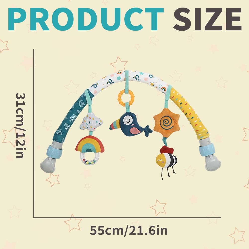 Caterbee Baby Bouncer Toy bar, Stroller & Crib Accessory, Pram Activity Bar Toy Travel Arch Bassinet Toys for Toddlers (Sky)