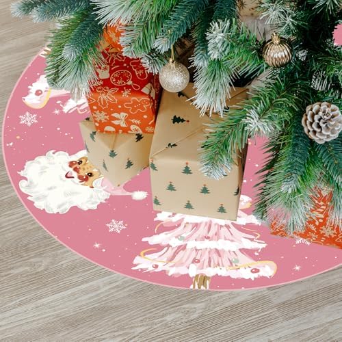 Christmas Tree Cover, Blush Holiday Skirts, Santa Claus Tree Mat, Pink St. Nick Decor, for Family Room, Bedchamber, Patio, Inside, Outside, Festive Christmas Ornaments
