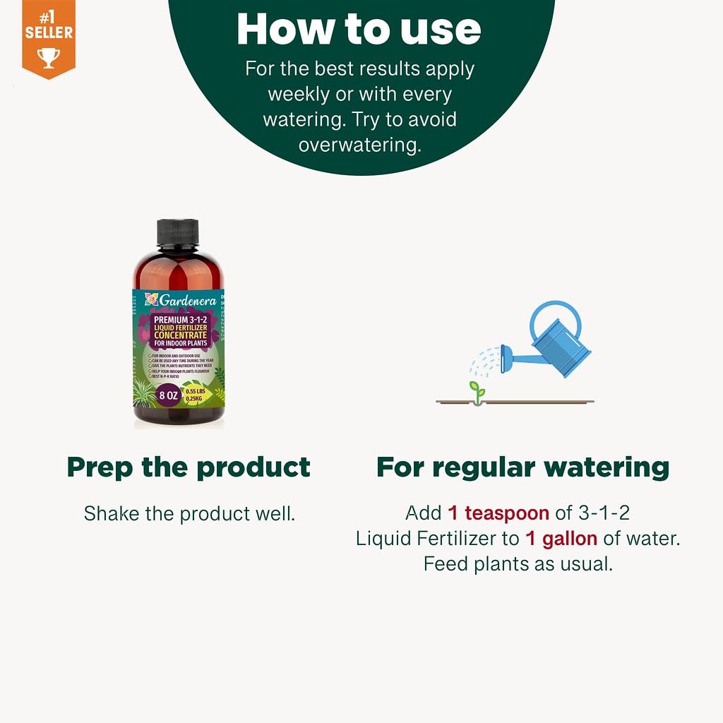 Gardenera Premium Liquid Aloe Vera Fertilizer - 3-1-2 Concentrate for Indoor Plants and Flowers - Organic Plant Food - 8oz
