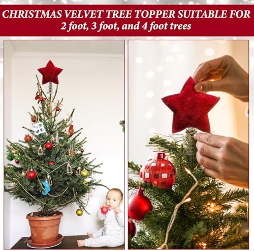Gejoy 6 Inch Velvet Vivid Star Christmas Tree Topper, Mini Holiday Decor