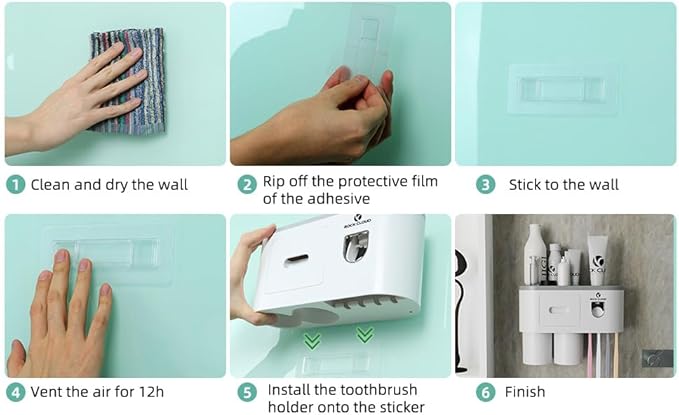 ROCK CLOUD Toothbrush Holder Wall Mounted Automatic Toothpaste Dispenser Squeezer Kit Saving Space, 4 Toothbrush Slots,2 Cups and Drawers for Bathroom