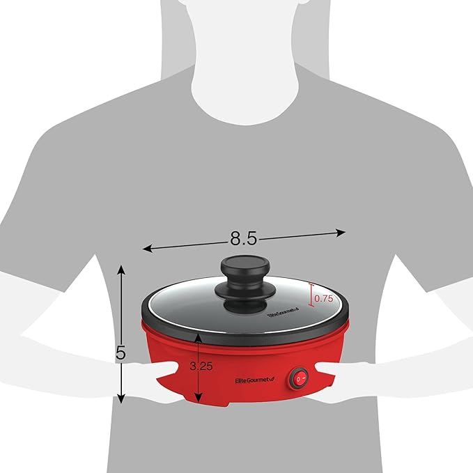 Elite Gourmet EGL-6101 Personal Stir Fry Griddle Pan, Rapid Heat Up, 650 Watts Non-stick Electric Skillet with Tempered Glass Lid, Red