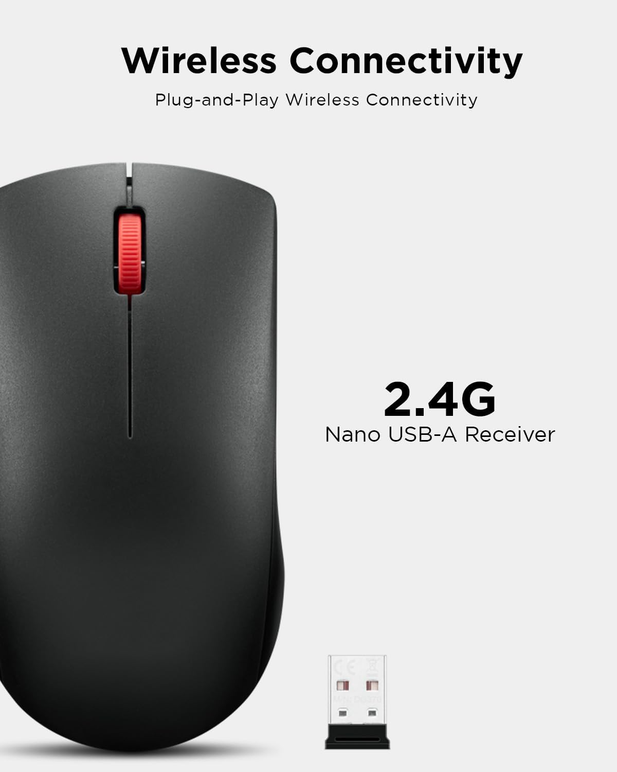 Lenovo Wireless Mouse (WL150) - 2.4G Nano USB-A Ambidextrous Ergonomic Mouse – 3-Million Clicks, 1,000 DPI – Portable Compact Cordless Design - Computer & Laptop Accessories