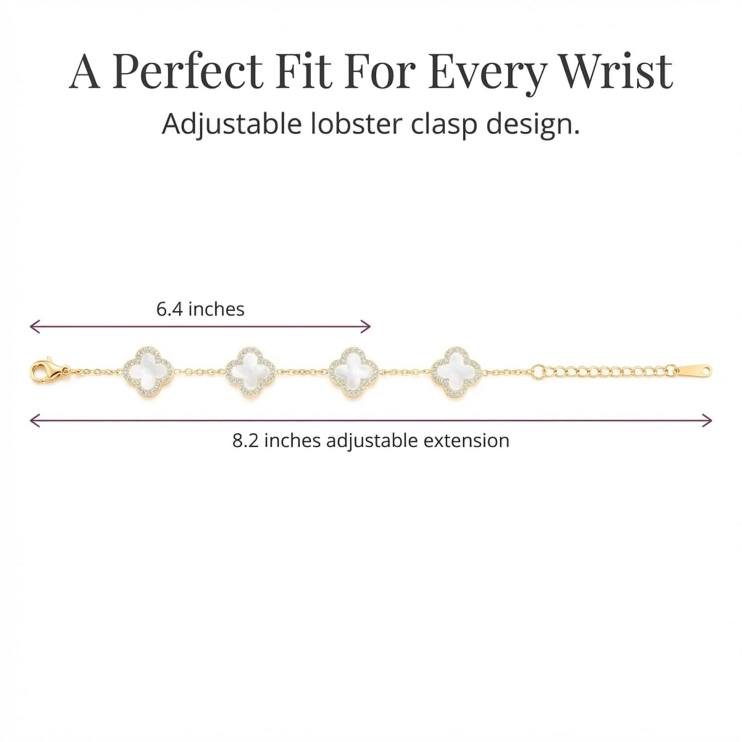 SHINYY Four Leaf Clover Bracelet for Women | 18K Gold Plated Cubic Zirconia Link Bracelet | 4 Leaf Lucky Jewelry Gift for Her (White Gold)
