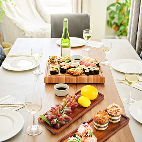 Skylety 15 Pack Solid Wood Serving Tray Large Acacia Party Server Platter Rectangular Charcuterie Board with Grooved Handle for Home kitchen Cheese Appetizer Farmhouse Table Supplies (13.8 x 5.4 Inch) - size: 13.8 X 5.4 Inch