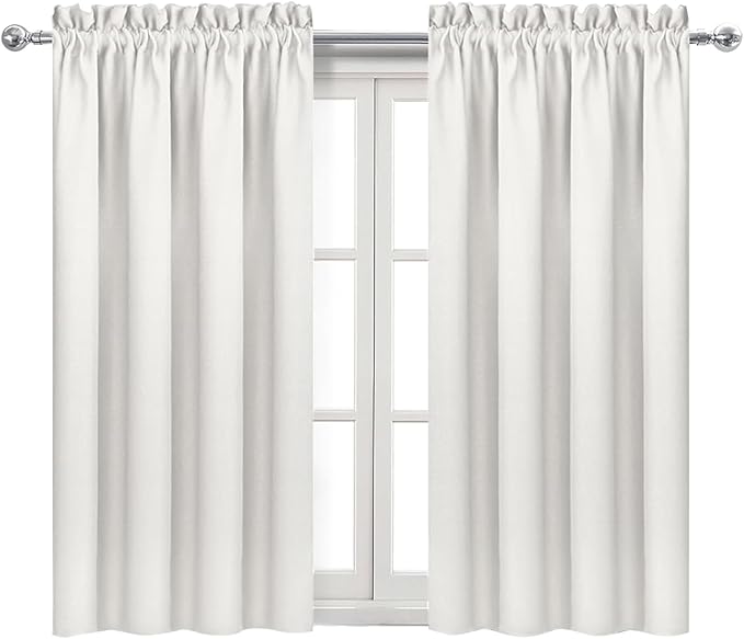 DWCN Blackout Curtains Thermal Insulated, Energy Saving & Noise Reducing Bedroom and Living Room Curtains, Ivory, W 38x L 45 Inch, Set of 2 Rod Pocket Curtain Panels