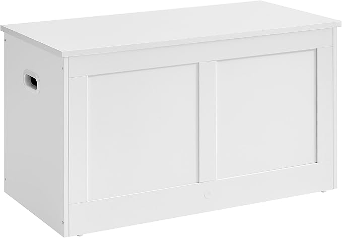 VASAGLE Storage Chest, Storage Trunk with 2 Safety Hinges, Storage Bench, Shoe Bench, Farmhouse Style, 15.7 x 31.5 x 18.3 Inches, for Entryway, Bedroom, Living Room, Cloud White ULSB064W01