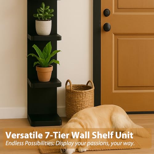 LitaEther Versatile 4 Tier Wall Shelf Unit,Black Lack Wall Shelf,Display Floating Shelf with Round Edge - color: Black, size: 4 Tier