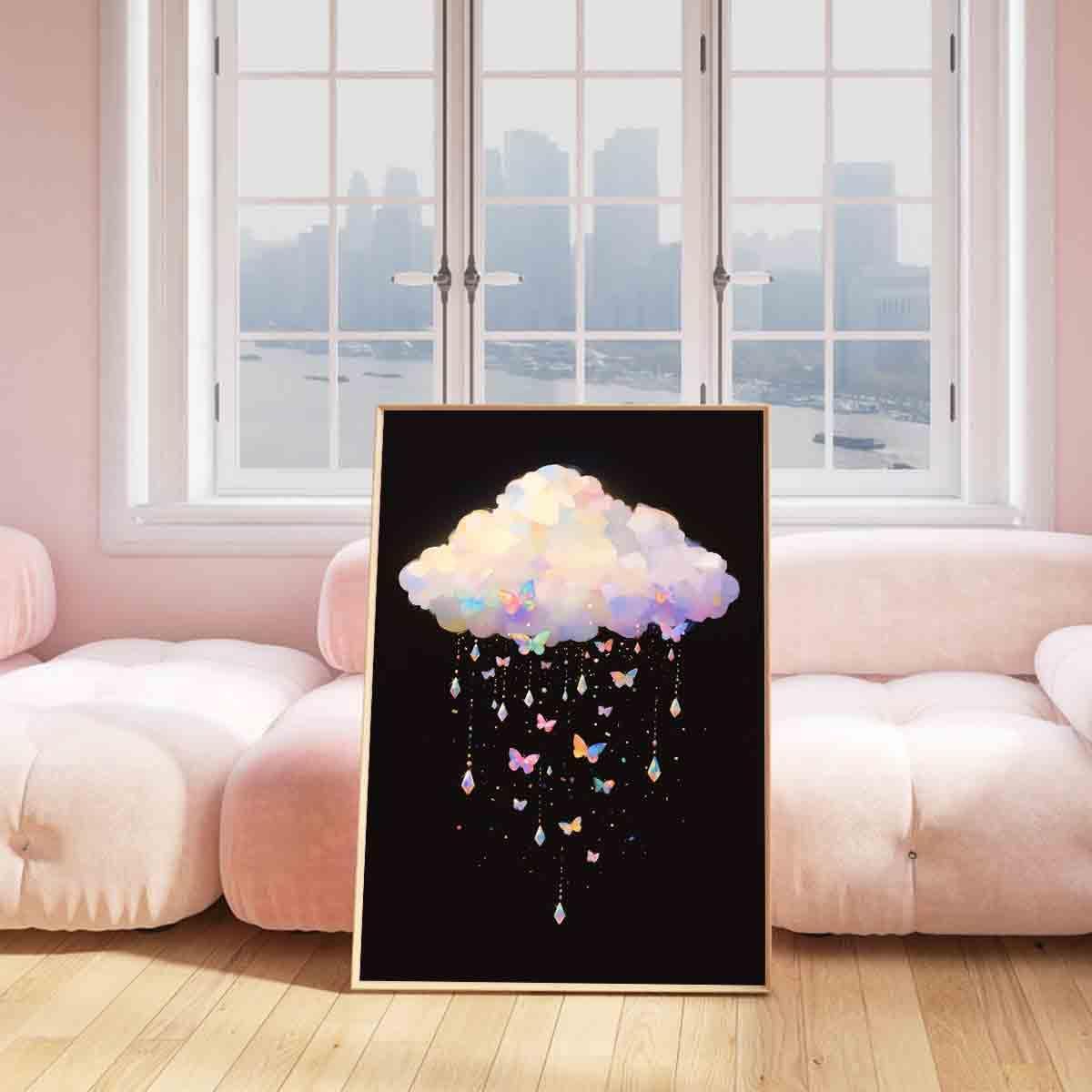 Black And White Cloud Wall Art Abstract Clouds Wall Art Rain Cloud Pictures Colorful Butterfly Picture Abstract Sky Painting Modern Abstract Prints Aesthetics Living Room Decor 16x24inch No Frame