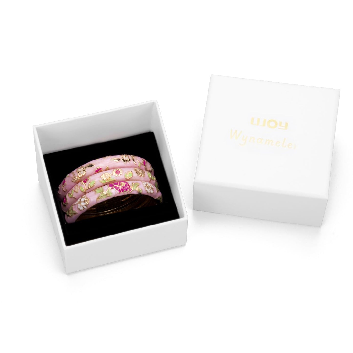 UJOY Womens Enameled Cloisonne Bracelet Gold Plated Flower Enameled Hinged Cuff Bangles Jewelry Gift 55A-3PCS Pink