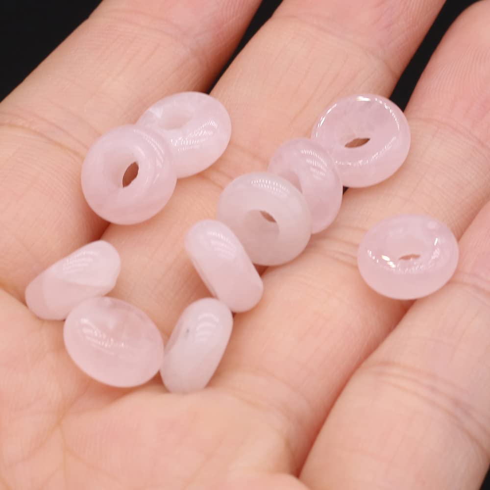 50pcs Natural Semi-Precious Stone Large Hole Loose Beads Abacus Shape Fashionable Opal Amethyst Unakite Rose Quartz Charm Beads for Making Necklace Bracelet
