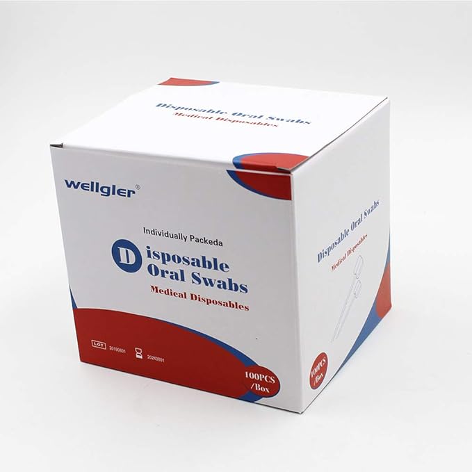Wellgler's Disposable Oral Swabs, Sterile Sponge Mouth Swabs (100pcs,sky blue)