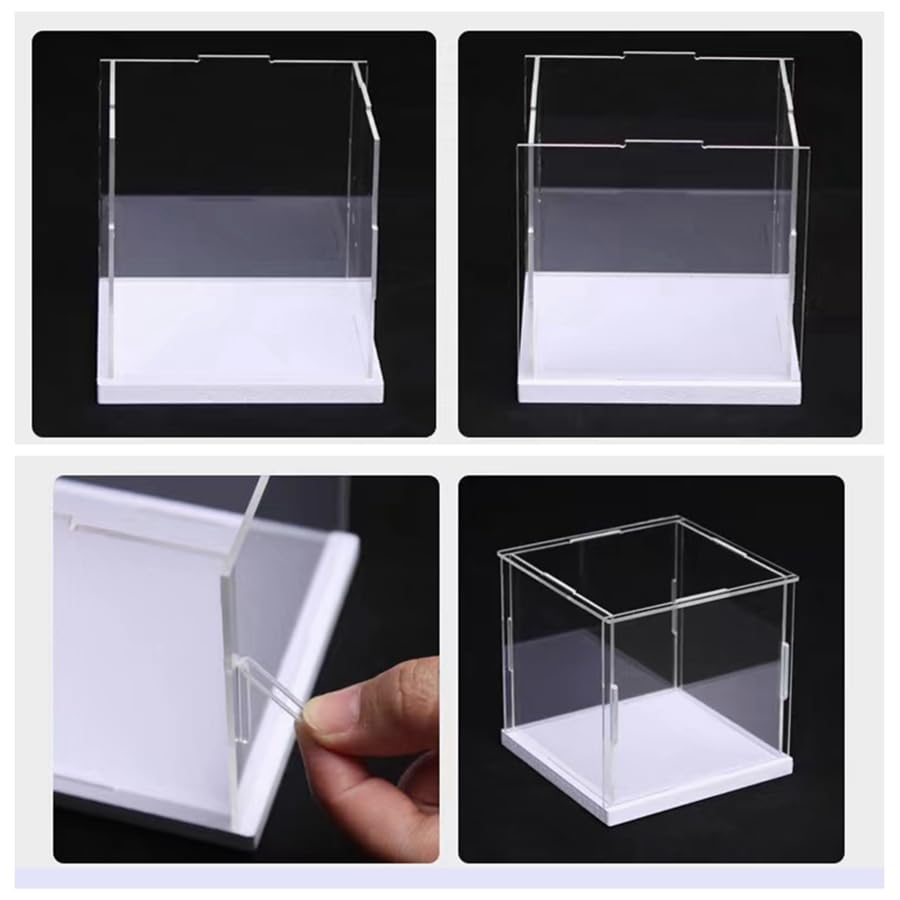 Clear Acrylic Display Case, Assemble Cube Display Box Stand with PVC Material White Base, Dustproof Protection Showcase for Collectibles Memorabilia Figurines (8*8*8inch;20*20*H20cm) - size: 8 x 8 x 8 in