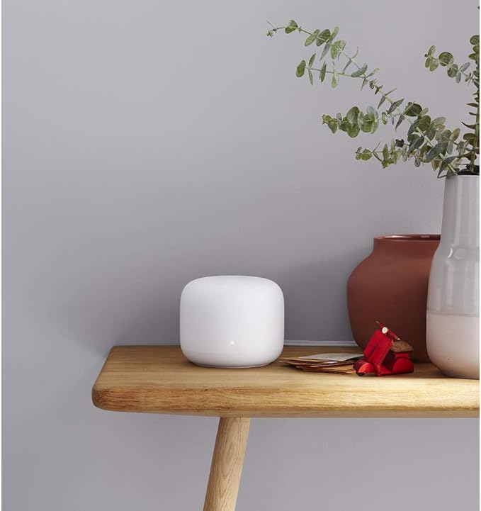 Nest WiFi Router with 1 Point - Mesh for Wireless Internet Wi-Fi Extender Smart Speaker Works and Google Home Systems Snow