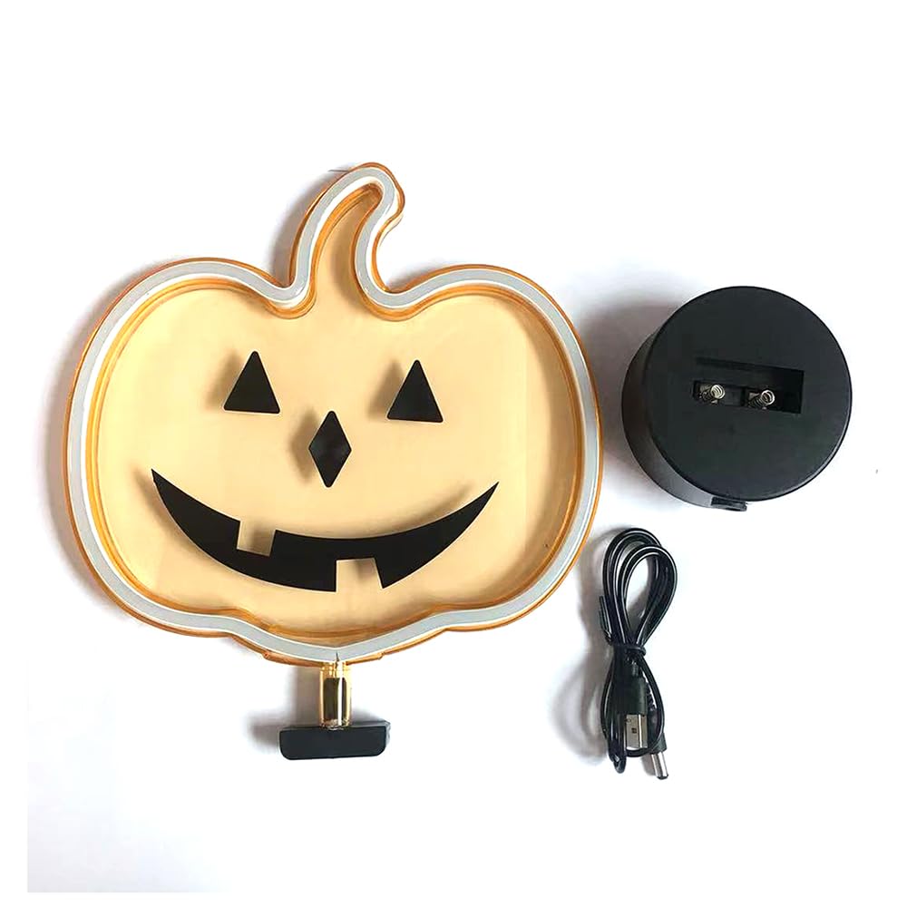 Orange Glowing Pumpkin Neon Sign, Halloween Decor - USB or Battery Powered Table Light