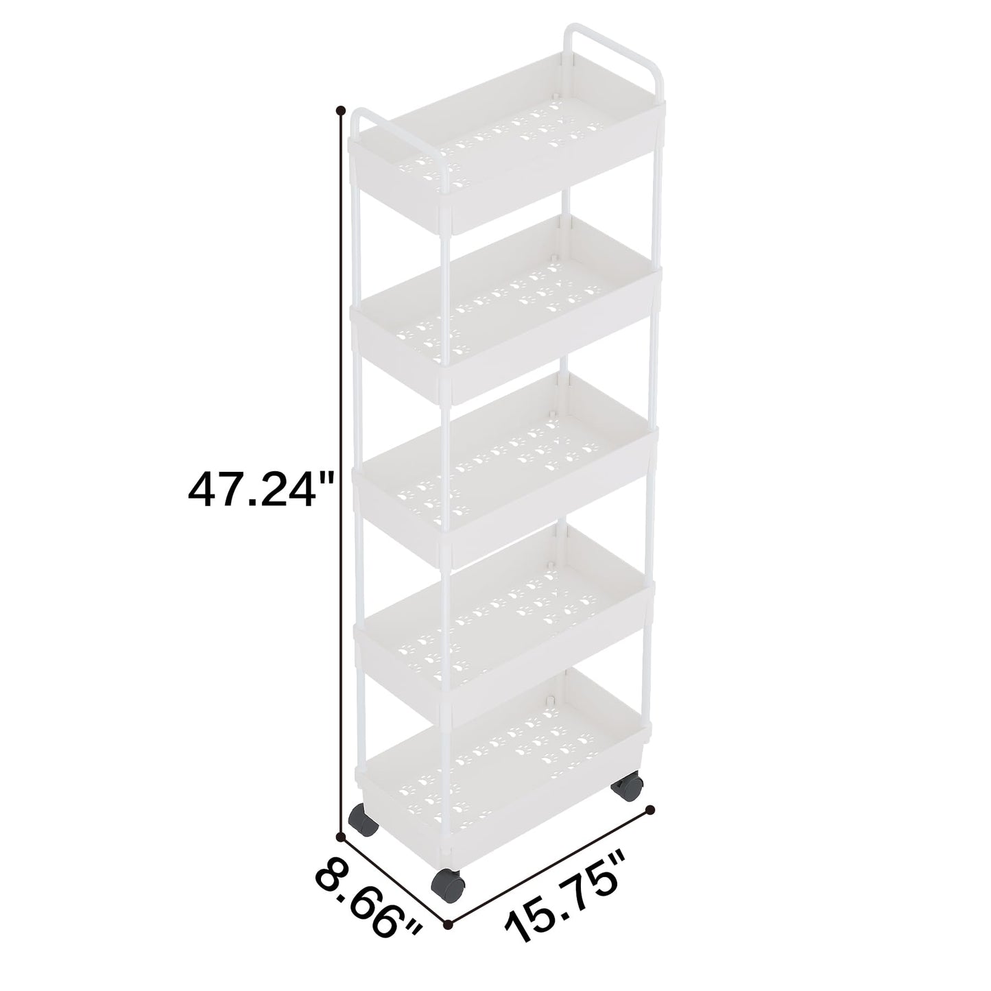 Buzowruil Rolling Storage Cart 5 Tier Organizer Mobile Shelving Unit Storage Rolling Utility Cart with Wheels for Kitchen Bathroom Laundry,White