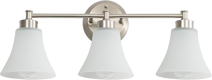 LOUSACE 3 Light Bathroom Vanity Light Vintage Brushed Nickel Bathroom Lighting Fixtures Over Mirror, Traditional Wall Sconce Lighting with Opal Glass Shade, Nickel Vanity Lighting Fixture