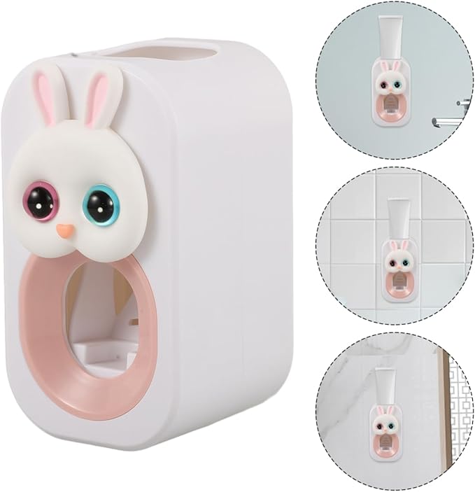 Cartoon Bunny Wall Mounted Toothpaste Dispenser Practical Toothpaste Squeezer for Adorable Bathroom Toothbrush Holder Effort Saving Automatic Pump Tool