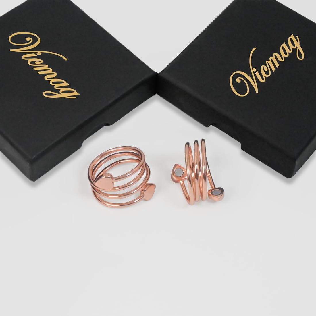 Vicmag Copper Magnetic Ring for Women Ring Ladies Fingers Thumb 99.9% Solid Pure Copper Gift 2PCS Adjustable (Rose Gold Heart)