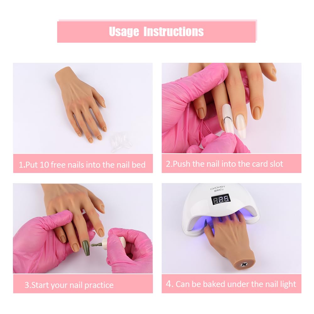 Silicone Practice Hand for Acrylic Nails, Mannequin Hands for Nails Practice with Adjustable Bracket, Life Size Fake Hand for DIY Nails/Nail Art Beginners/Nail Salon Artists