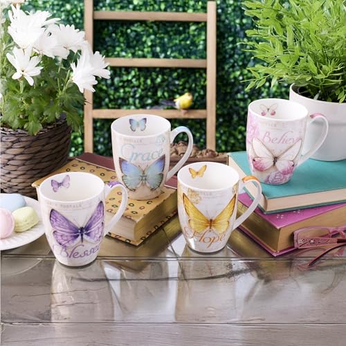 Christian Art Gifts Ceramic Mug Set-Butterflies (Set Of 4)