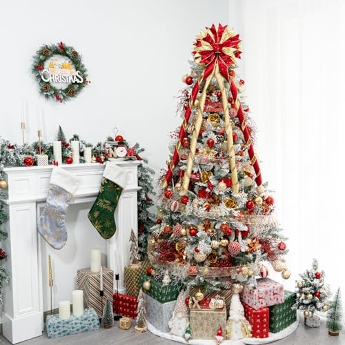 Hismir Large Christmas Tree Topper Bow,Red & Gold 53x13 Inches