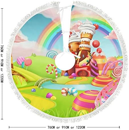Kuziee Christmas Tree Skirt Xmas Tree Ornament ???Spring Sweet Candy LanSd Cartoon Easter Xmas Party Decoration Tassels Supplies Christmas Tree Base Cover 30 Inch