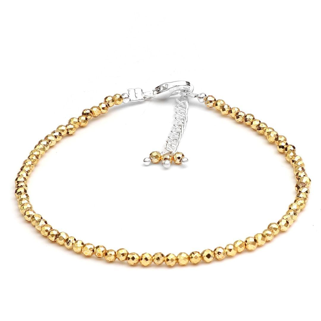 Gempires Golden Pyrite Gemstone Beaded Bracelet for Women | Dainty Natural Stone Beads 2.5 mm | Handmade Stacking Bracelet | Adjustable Minimalist Jewelry | Gold Bracelet Gift for Her