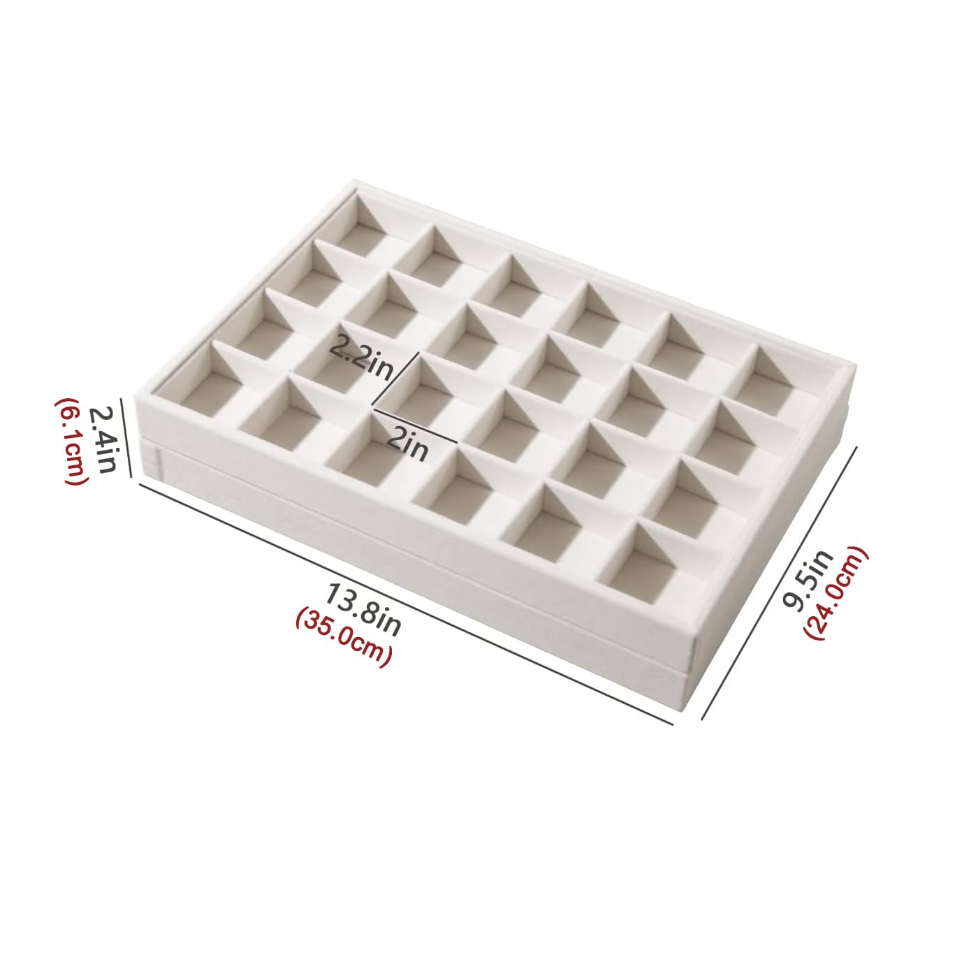 Coward 2PC Stackable 24 Gird Jewelry Organizer Tray Necklace Earring Box Storage Drawer Ring Bracelet Display Holder (beige(24grid+24grid))