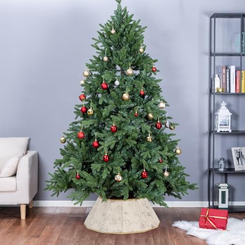 Blissun Fabric Christmas Tree Collar, Xmas Tree Ring, Willow Christmas Tree Skirt for Christmas Tree Decorations (Concrete Beige)