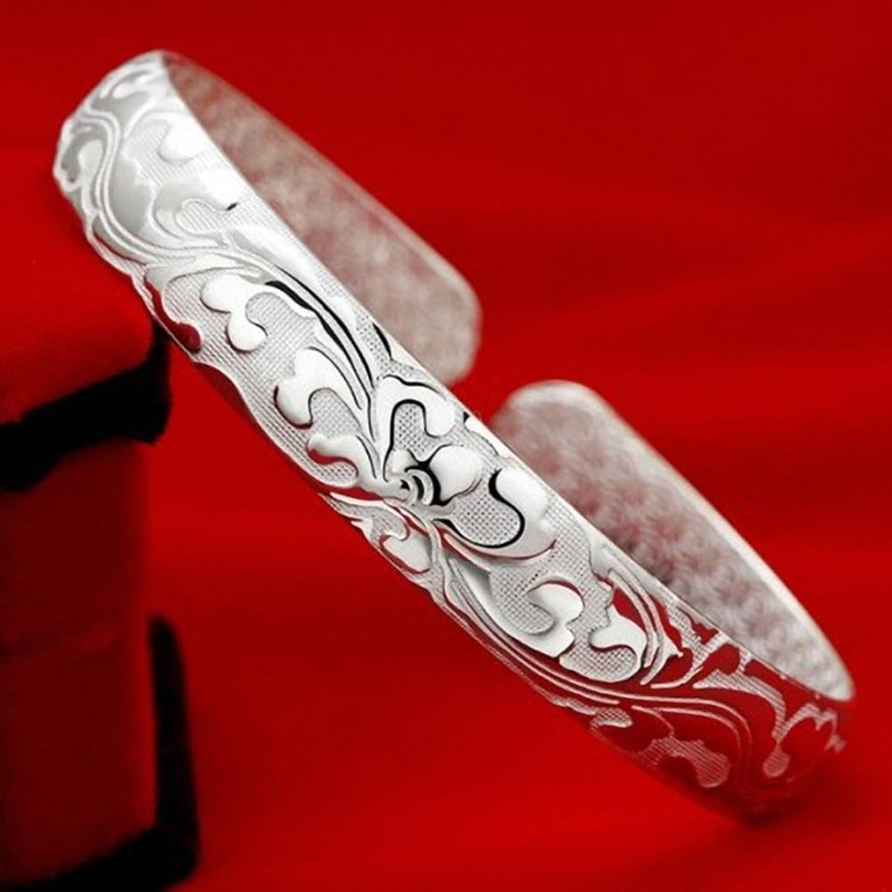 Sterling Silver Bangle Bracelets for Women,Fashion Jewelry Simple Adjustable 925 Silver Cuff Bangles for Women Mom Wife Valentine Mothers Day Gift