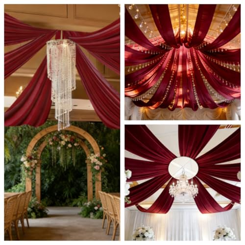 DUOBAO Burgundy 5x20ft Chiffon Ceiling Drapes 6pc Elegant Sheer Wedding Backdrop Curtains Ideal for Tent, Banquet Hall, and Photography - color: Burgundy, size: 60"W x 240"L (Pack of 6)