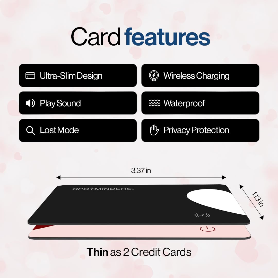 SPOTMINDERS Apple MFi Certified Wallet Tracker 2-Pack Black & Pink (iOS Only) Gifts for Mom 0.07in Works with Apple Find My Rechargeable Tracking Card Slim Item Finder for Mother's Day or Anniversary